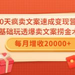 30天疯卖文案速成变现营，0基础玩透爆卖文案捞金术！每月增收20000+